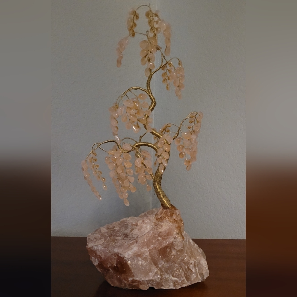 Vintage "Pink Wisteria" Rose Quartz Tree by Artist Michael Gough